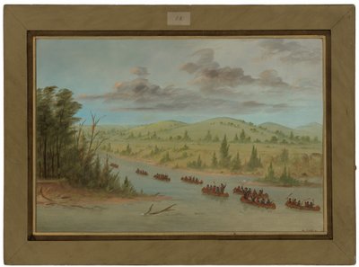 La Sallova výprava vplouvá na kánoích do Mississippi. 6. února 1682 od George Catlin