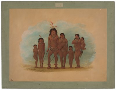 Náčelník Lengua, jeho dvě manželky a čtyři děti od George Catlin