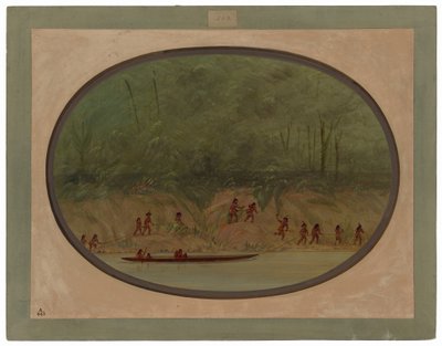 Lengua indiáni stoupající peřejemi řeky Uruguay od George Catlin