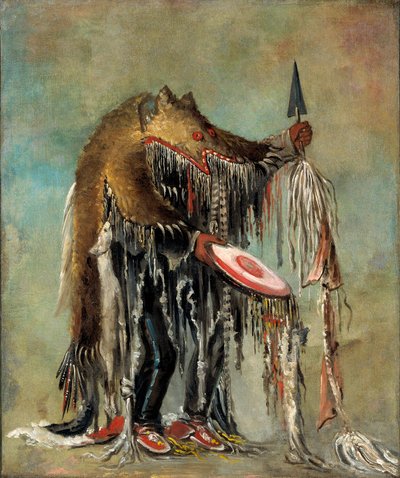 Šaman, který provádí svá tajemství nad umírajícím mužem od George Catlin