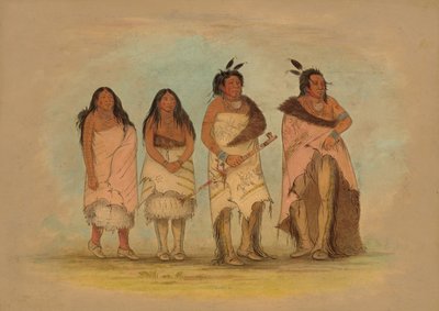 Náčelník Pawneepict, dvě dcery a válečník, 18611869. od George Catlin