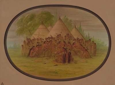 Pipe Dance - Assinneboine, 18611869. od George Catlin