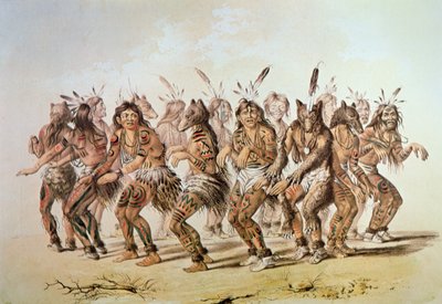 Siouxský medvědí tanec (barevné lito) od George Catlin