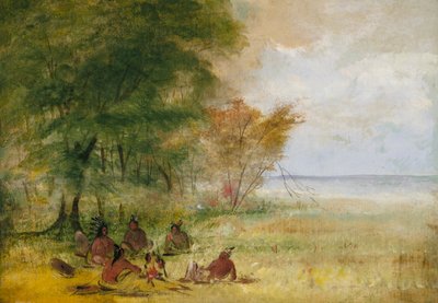 Indiánská rada Siouxů, náčelníci v hluboké diskusi od George Catlin
