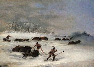 Siouxští indiáni na sněžnicích Lancing Buffalo od George Catlin