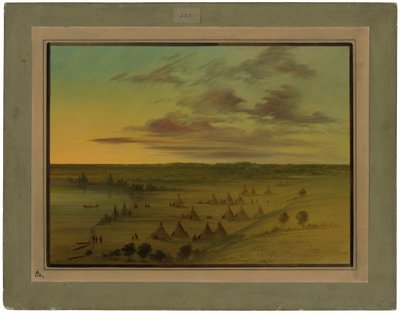 Sioux Village - Labutí jezero od George Catlin