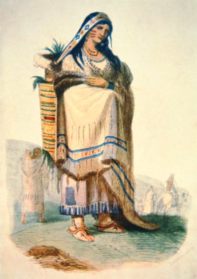 Siouxská matka s dítětem v kolébce (barva litho) od George Catlin