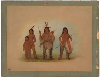 Náčelník Spokane, dva válečníci a chlapec od George Catlin
