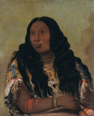 Tchón-su-móns-ka, Sand Bar, manželka obchodníka Françoise Chardona, 1832. od George Catlin