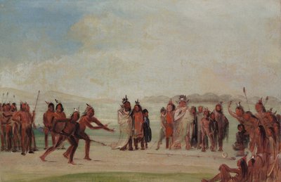 Tchung-kee, mandanská hra s prstenem a tyčí od George Catlin