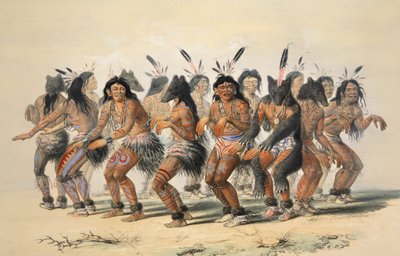 Detail Medvědího tance, hospoda. 1845 barevná litografie. od George Catlin