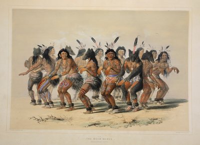 Medvědí tanec, hospoda. 1845 barevná litografie. od George Catlin