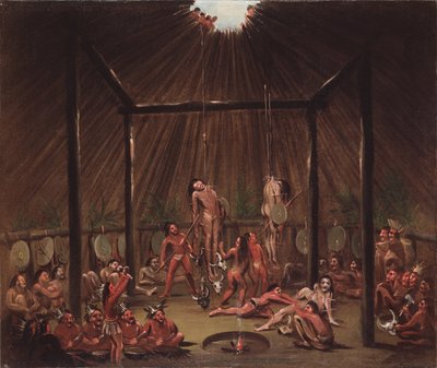 Scéna řezání, obřad Mandan O-kee-pa od George Catlin