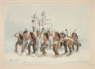 Tanec na sněžnicích, pl. 14 z portfolia severoamerických indiánů od George Catlin