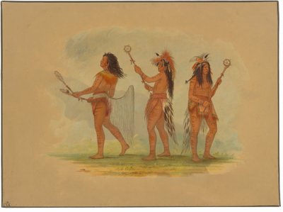 Tři slavní hráči míče - Choctaw, Sioux a Odžibbeway od George Catlin
