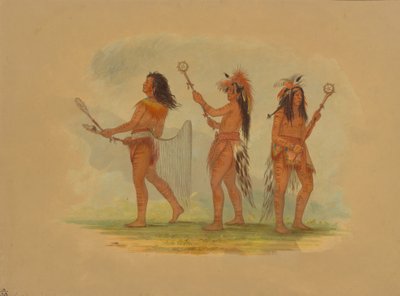 Tři slavní hráči míče - Choctaw, Sioux a Odžibbeway, 1861. od George Catlin