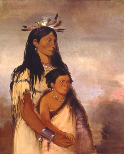 Túnk-aht-óh-ye, Hromovládce, chlapec, a Wun-pán-to-mee, Bílá lasička, dívka. od George Catlin