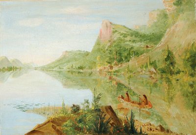 Pohled na řeku Wisconsin, Winnebago Střelba na kachny od George Catlin