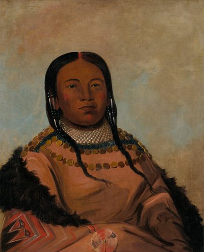Wi-lóoh-tah-eeh-tcháh-ta-máh-nee, Červená věc, která se dotýká v pochodu, Dcera černé skály, 1832. od George Catlin