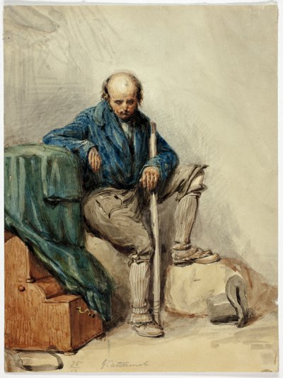 Plešatý muž sedící na věcech (recto); dáma ve žlutých šatech (verso) od George Cattermole