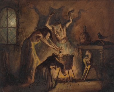 Scéna tří čarodějnic ze Shakespearova Macbetha od George Cattermole