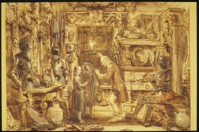 The Old Curiosity Shop Interiér Little Nells Home of the Old Curiosity Shop, 1840 (wc na papíře) od George Cattermole