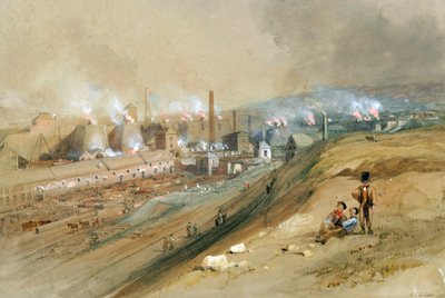 Železárny Dowlais (akvarel na papíře) od George Childs