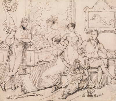 Rodinná skupina kolem klavíru od George Chinnery