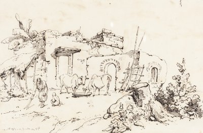 Vesnická scéna v Indii [verso] od George Chinnery