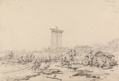 Pobřežní scéna s rybáři a budovami, Macao od George Chinnery