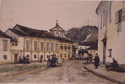 Ulice v Macau, Čína (pero, inkoust a akvarel na papíře) od George Chinnery