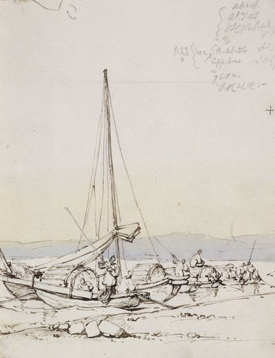 Tanka Boats na pobřeží, od George Chinnery