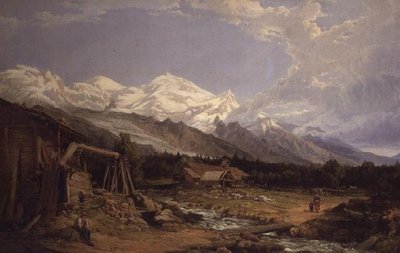 Alpská krajina s postavami u horské bystřiny od George Clarkson Stanfield