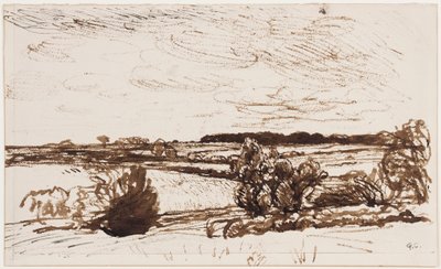 Navátá krajina (pero, štětec a sépiový inkoust na papíře) od George Clausen
