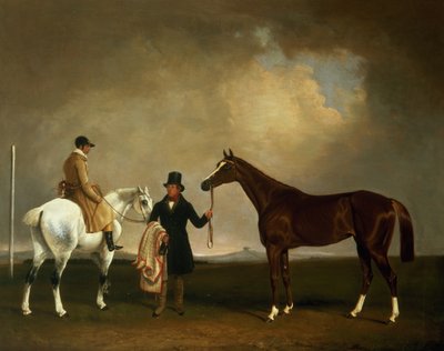 „Rozhodující“ pana Sadlera v držení jeho trenéra s žokejem Johnem Day Jnr., Stockbridge Racecourse od George Cole
