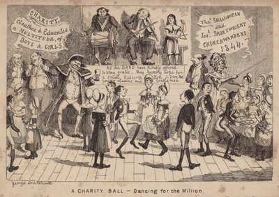 Charitativní ples - tanec za milion; kreslený film od George Cruikshank