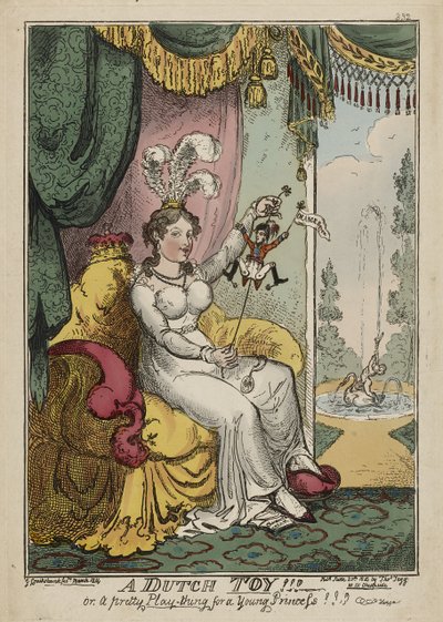 Holandská hračka!!! aneb A Pretty Play-thing for a Young Princess!!! Huzza, březen 1814, publikováno 20. června od George Cruikshank