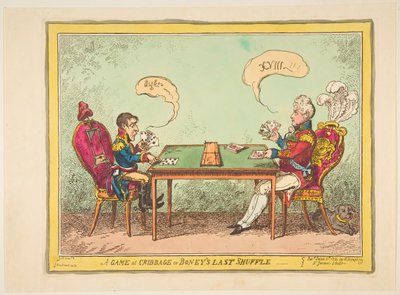 A Game of Cribbage or Boneys Last Shuffle, 6. června 1814. od George Cruikshank