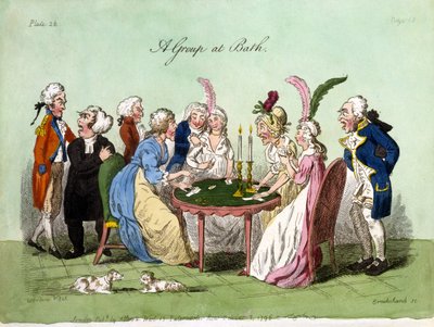 Skupina v Bath, 1796 (ručně kolorovaná akvatinta) od George Cruikshank