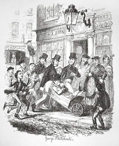 Kapsář ve vazbě, kolem roku 1835 (rytina) od George Cruikshank