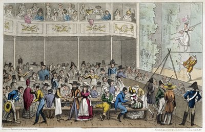 Akrobat show v Café de la Paix – v „Life in Paris“ od Davida Careyho, Londýn od George Cruikshank