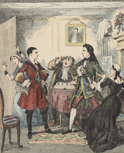 Audacity Jacka Shepparda, ilustrace z Jack Sheppard: A Romance od Williama Harrisona Ainswortha, vydáno 1839 (ručně kolorovaný lept) od George Cruikshank