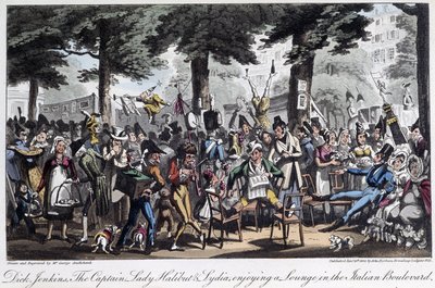 Boulevard des Italiens - v „Život v Paříži“ od Davida Careyho, Londýn od George Cruikshank