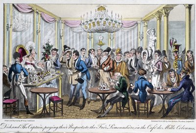 Sloupce Café des Milles - v „Life in Paris“ od Davida Careyho, Londýn od George Cruikshank