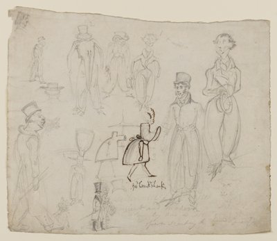 Studie znaků (tužka, pero a inkoust na papíře) od George Cruikshank