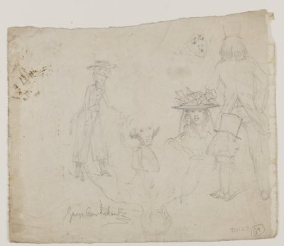 Studie znaků (tužka, pero a inkoust na papíře) od George Cruikshank