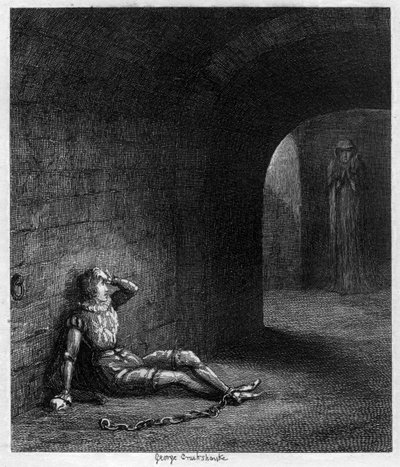 Cuthbert Cholmondeley překvapil výskytem tajemné postavy, 1840 od George Cruikshank