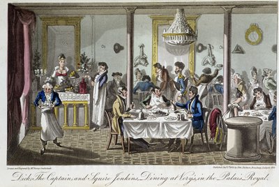 Večeře v hotelu Very v Palais Royal - v knize "Life in Paris" od Davida Careyho, Londýn od George Cruikshank