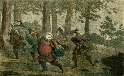 Falstaff se potí k smrti a při chůzi snědí hubenou zem. od George Cruikshank