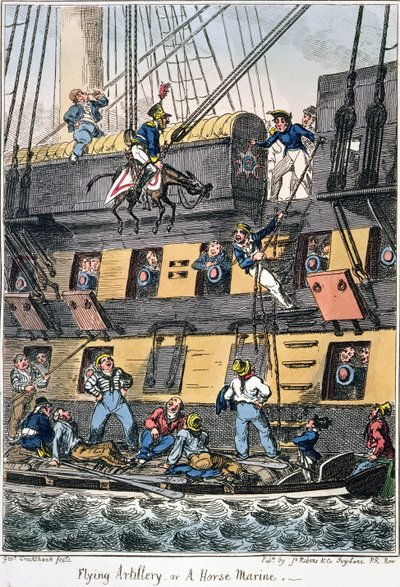 Létající dělostřelectvo nebo námořní námořník (barevné rytí) od George Cruikshank
